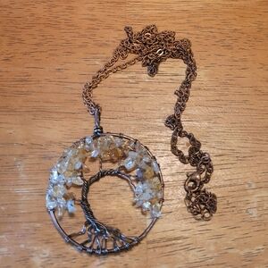 Elegant Citrine and Copper Tree of Life Pendant Necklace